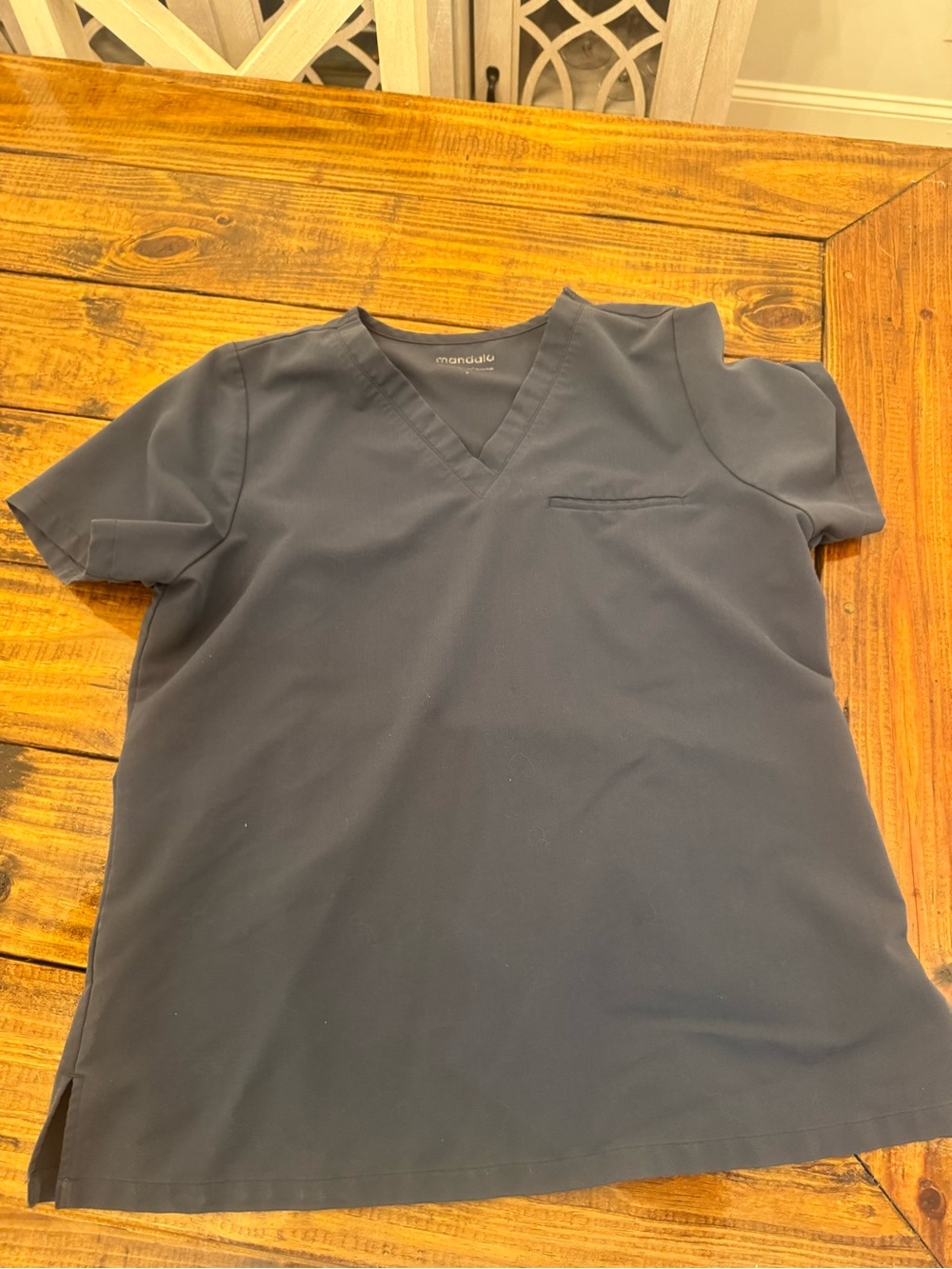 mandala Women's V-Neck Scrub Top in Navy
